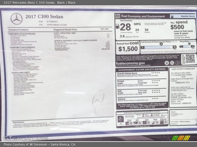 Black / Black 2017 Mercedes-Benz C 300 Sedan