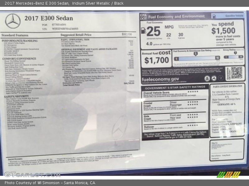 Iridium Silver Metallic / Black 2017 Mercedes-Benz E 300 Sedan
