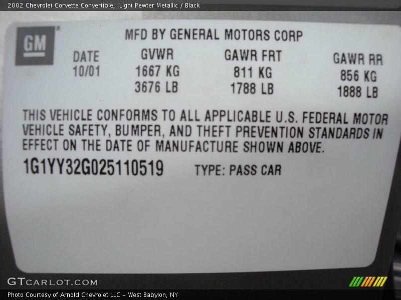 Light Pewter Metallic / Black 2002 Chevrolet Corvette Convertible