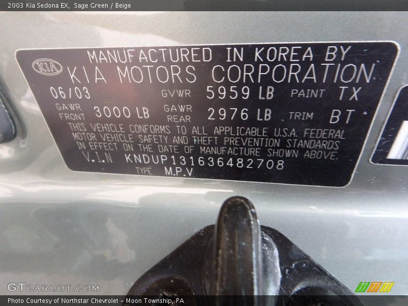 Sage Green / Beige 2003 Kia Sedona EX