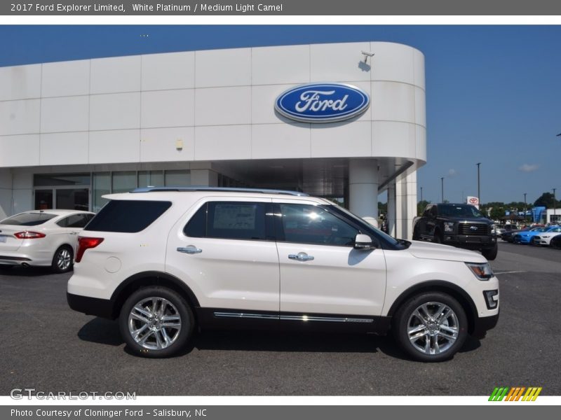 White Platinum / Medium Light Camel 2017 Ford Explorer Limited