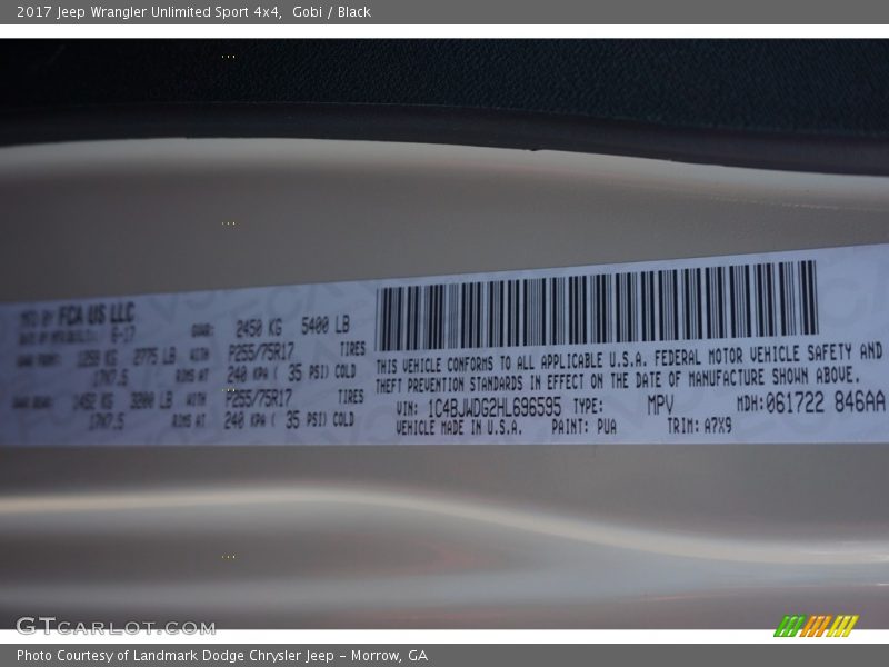 Gobi / Black 2017 Jeep Wrangler Unlimited Sport 4x4