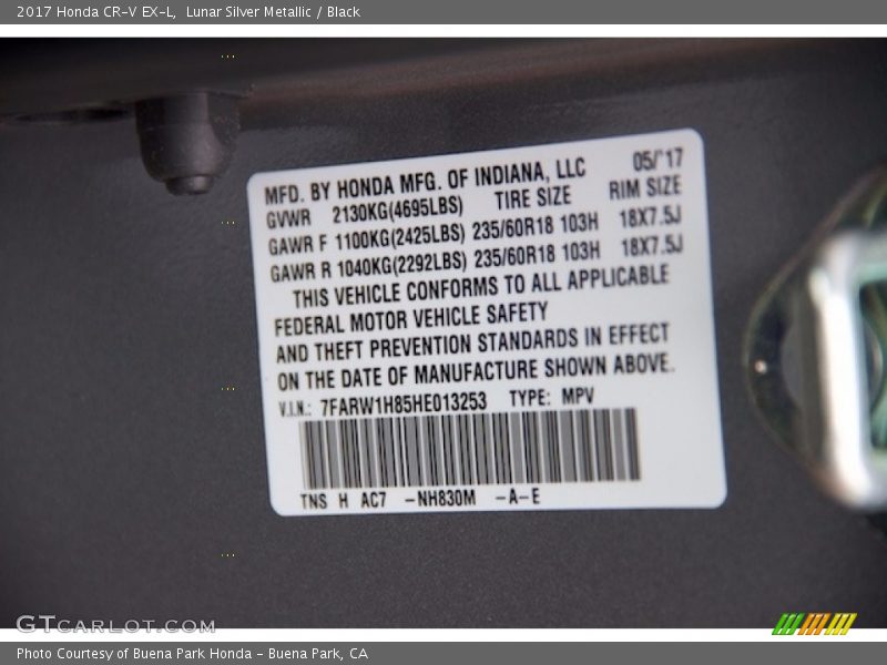 Lunar Silver Metallic / Black 2017 Honda CR-V EX-L