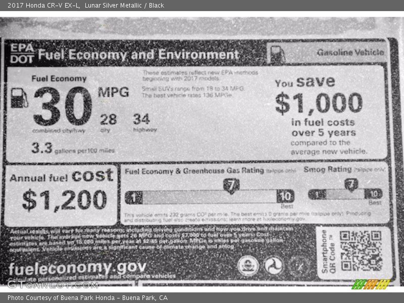 Lunar Silver Metallic / Black 2017 Honda CR-V EX-L