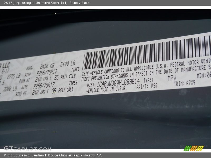 Rhino / Black 2017 Jeep Wrangler Unlimited Sport 4x4