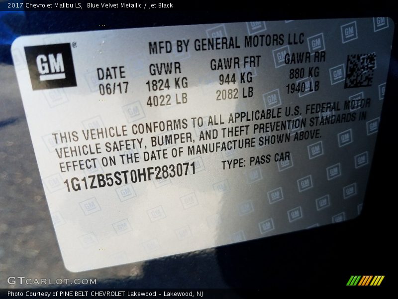 Blue Velvet Metallic / Jet Black 2017 Chevrolet Malibu LS