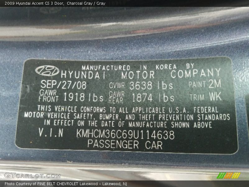 Charcoal Gray / Gray 2009 Hyundai Accent GS 3 Door