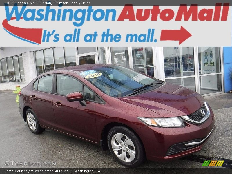Crimson Pearl / Beige 2014 Honda Civic LX Sedan