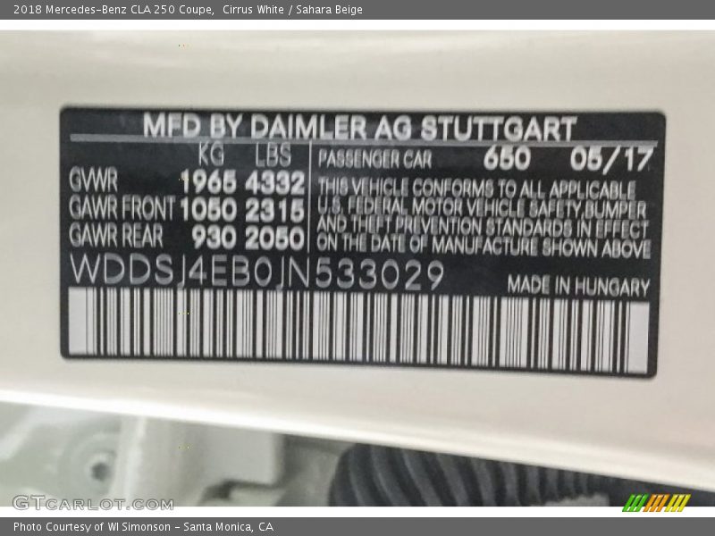Cirrus White / Sahara Beige 2018 Mercedes-Benz CLA 250 Coupe