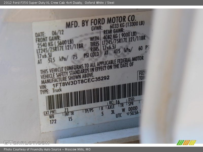 Oxford White / Steel 2012 Ford F350 Super Duty XL Crew Cab 4x4 Dually