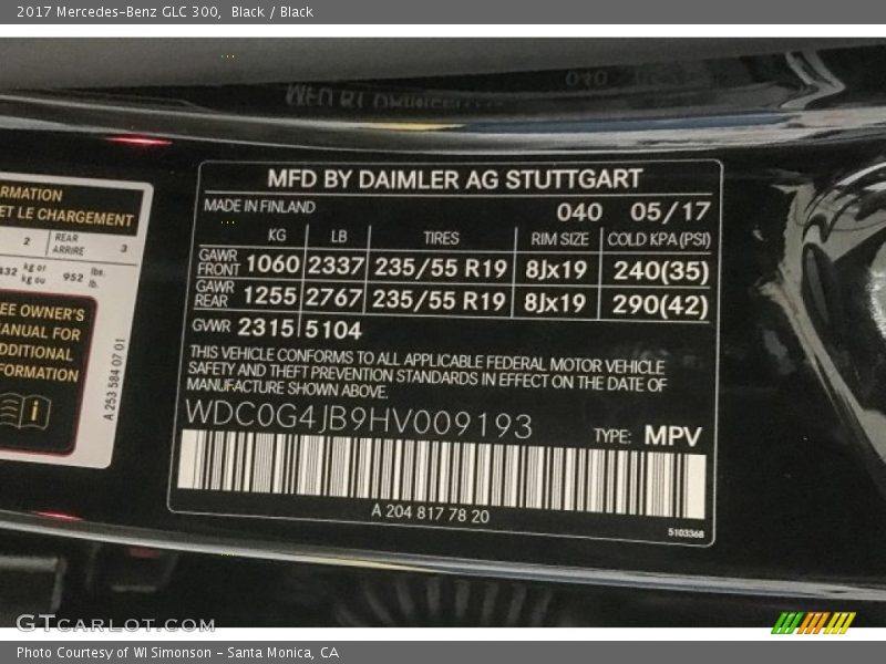 Black / Black 2017 Mercedes-Benz GLC 300