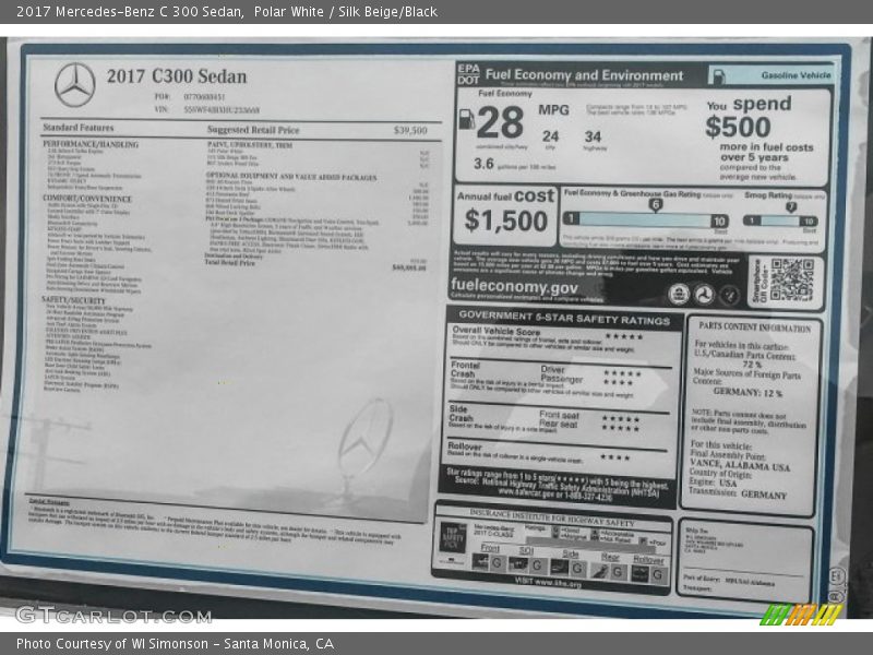 Polar White / Silk Beige/Black 2017 Mercedes-Benz C 300 Sedan