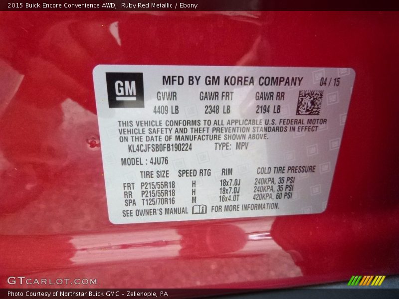 Ruby Red Metallic / Ebony 2015 Buick Encore Convenience AWD