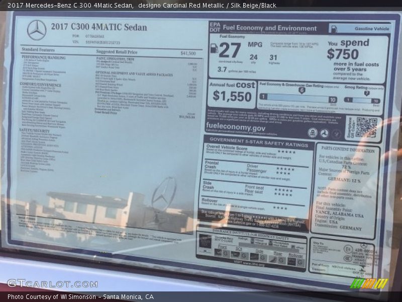  2017 C 300 4Matic Sedan Window Sticker
