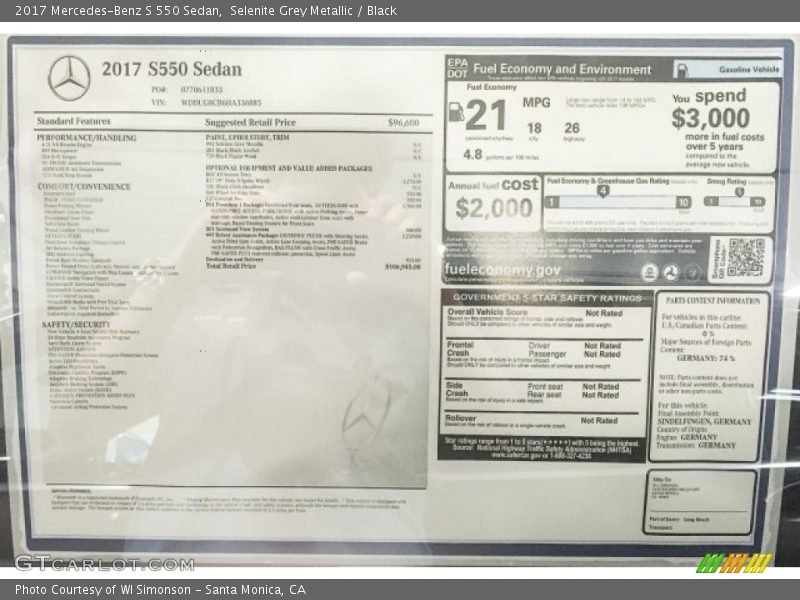 Selenite Grey Metallic / Black 2017 Mercedes-Benz S 550 Sedan