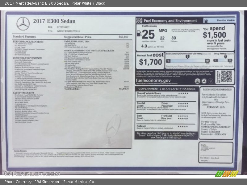 Polar White / Black 2017 Mercedes-Benz E 300 Sedan