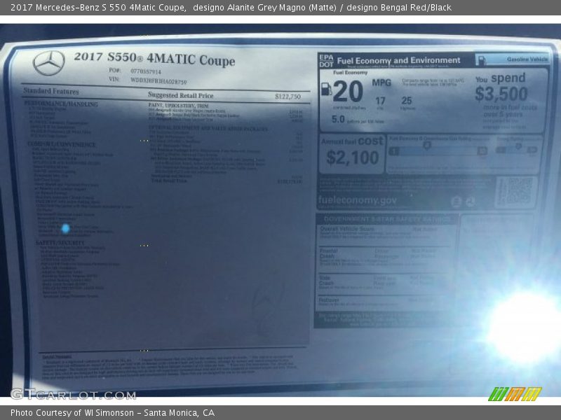 designo Alanite Grey Magno (Matte) / designo Bengal Red/Black 2017 Mercedes-Benz S 550 4Matic Coupe