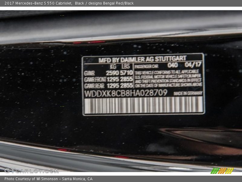 2017 S 550 Cabriolet Black Color Code 040