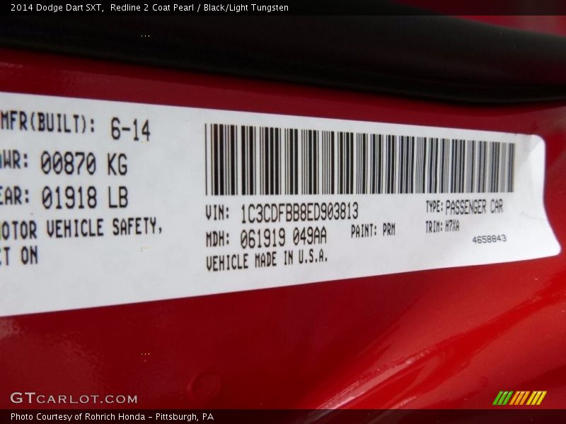 Redline 2 Coat Pearl / Black/Light Tungsten 2014 Dodge Dart SXT