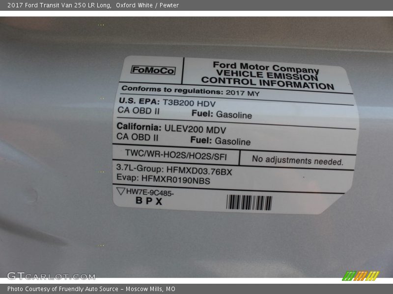 Oxford White / Pewter 2017 Ford Transit Van 250 LR Long