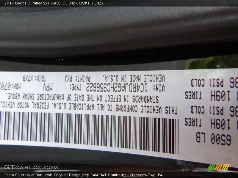 DB Black Crystal / Black 2017 Dodge Durango SXT AWD