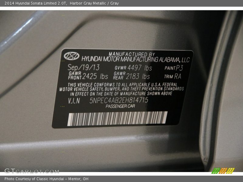 Harbor Gray Metallic / Gray 2014 Hyundai Sonata Limited 2.0T