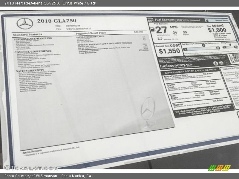 Cirrus White / Black 2018 Mercedes-Benz GLA 250