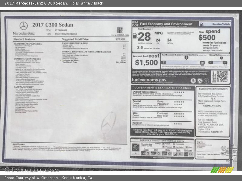 Polar White / Black 2017 Mercedes-Benz C 300 Sedan
