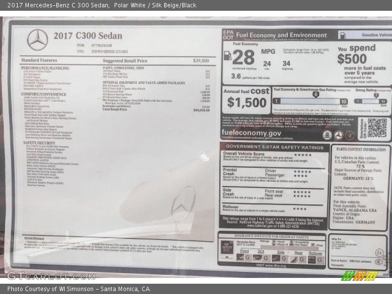 Polar White / Silk Beige/Black 2017 Mercedes-Benz C 300 Sedan