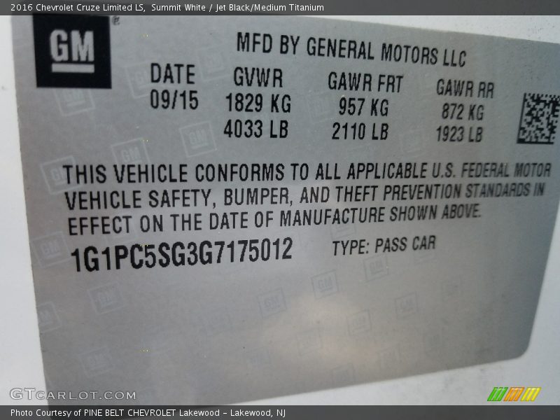 Summit White / Jet Black/Medium Titanium 2016 Chevrolet Cruze Limited LS