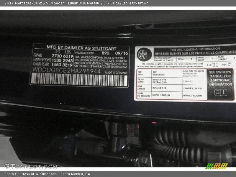 Lunar Blue Metallic / Silk Beige/Espresso Brown 2017 Mercedes-Benz S 550 Sedan