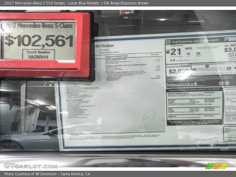 Lunar Blue Metallic / Silk Beige/Espresso Brown 2017 Mercedes-Benz S 550 Sedan