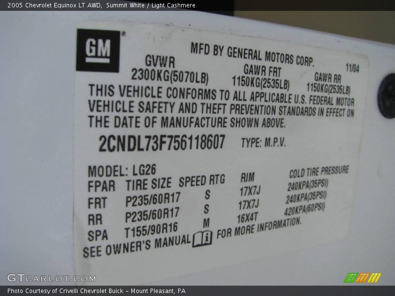 Summit White / Light Cashmere 2005 Chevrolet Equinox LT AWD