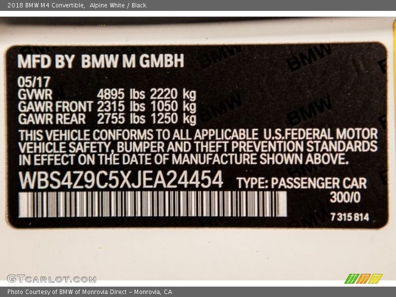 300 - 2018 BMW M4 Convertible