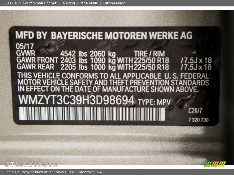 Melting Silver Metallic / Carbon Black 2017 Mini Countryman Cooper S