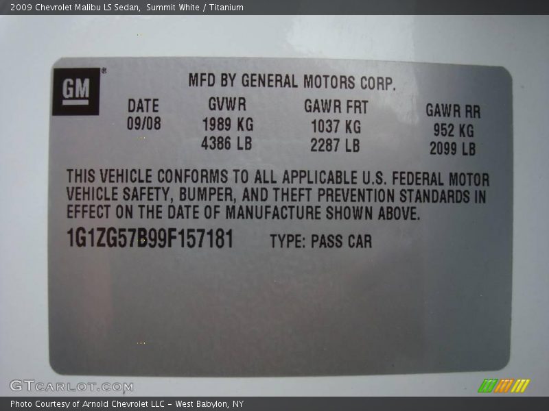 Summit White / Titanium 2009 Chevrolet Malibu LS Sedan
