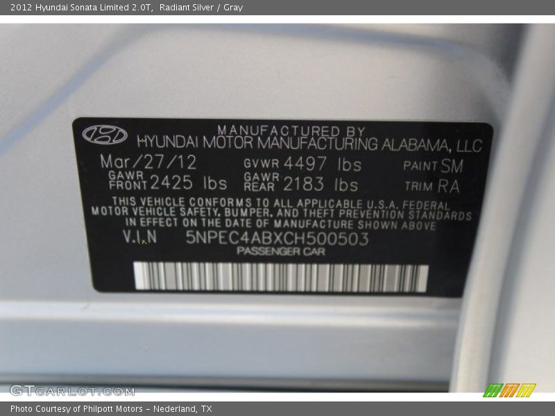 Radiant Silver / Gray 2012 Hyundai Sonata Limited 2.0T