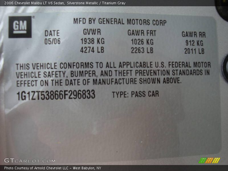 Silverstone Metallic / Titanium Gray 2006 Chevrolet Malibu LT V6 Sedan
