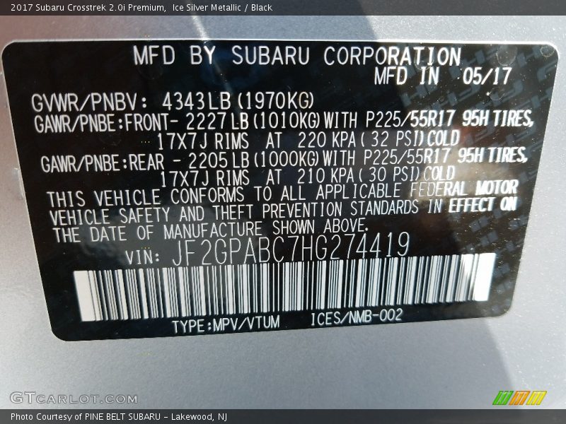 Ice Silver Metallic / Black 2017 Subaru Crosstrek 2.0i Premium