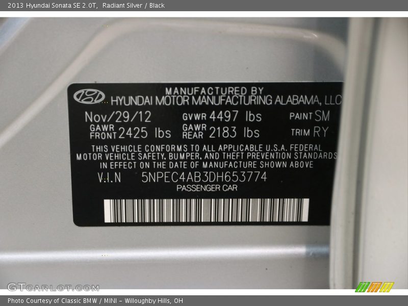 Radiant Silver / Black 2013 Hyundai Sonata SE 2.0T