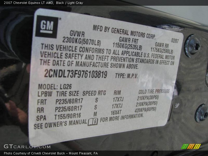 Black / Light Gray 2007 Chevrolet Equinox LT AWD