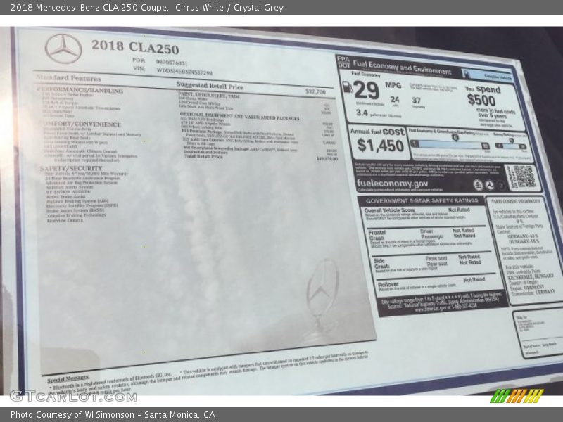 Cirrus White / Crystal Grey 2018 Mercedes-Benz CLA 250 Coupe