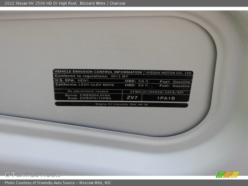 Blizzard White / Charcoal 2012 Nissan NV 2500 HD SV High Roof