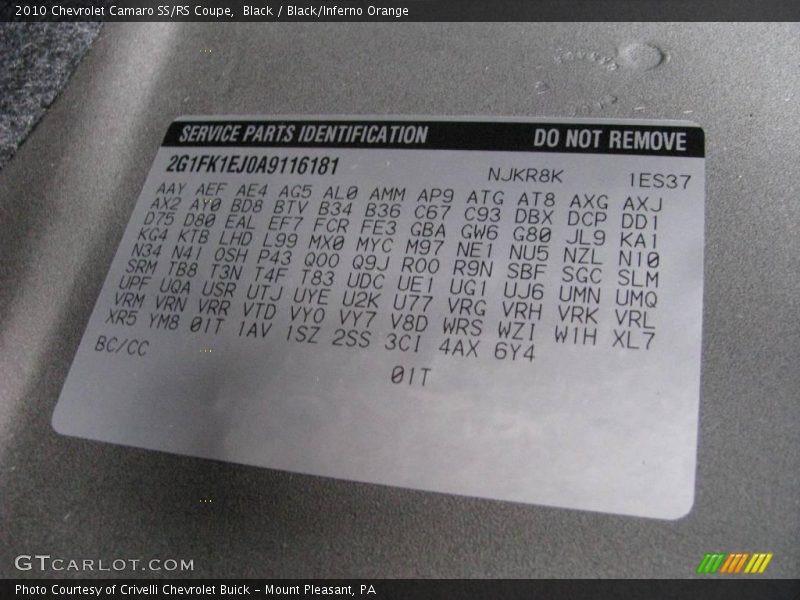Black / Black/Inferno Orange 2010 Chevrolet Camaro SS/RS Coupe