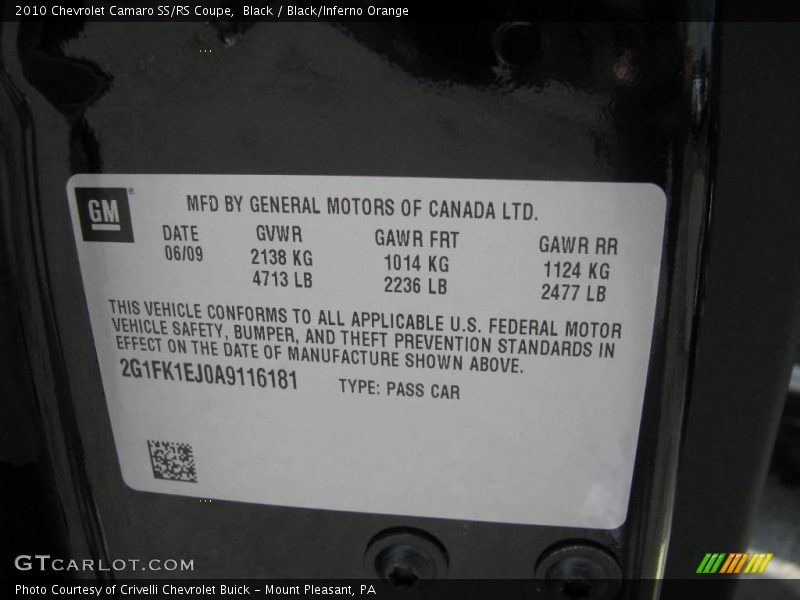 Black / Black/Inferno Orange 2010 Chevrolet Camaro SS/RS Coupe