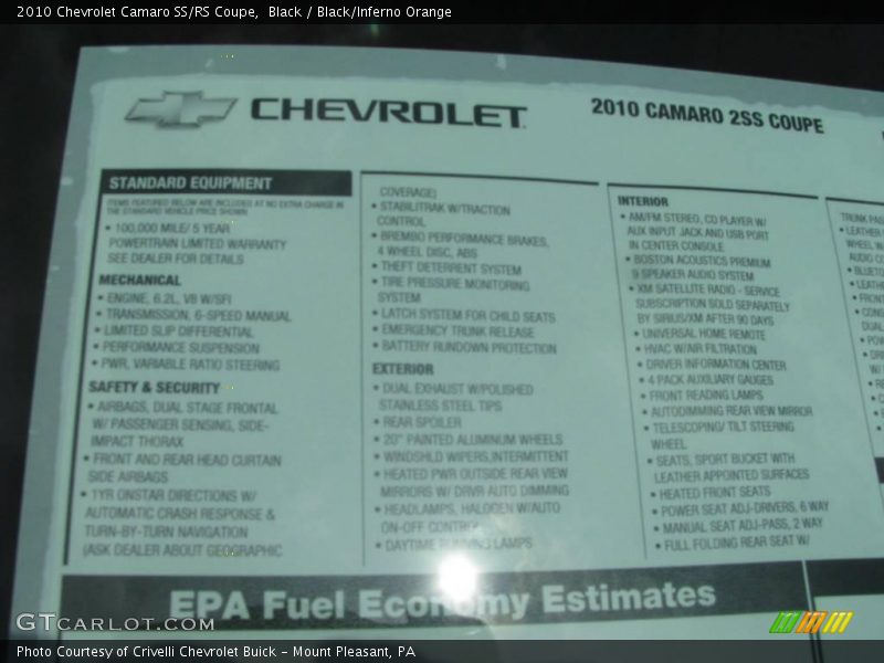 Black / Black/Inferno Orange 2010 Chevrolet Camaro SS/RS Coupe