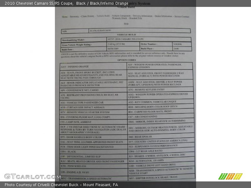Black / Black/Inferno Orange 2010 Chevrolet Camaro SS/RS Coupe