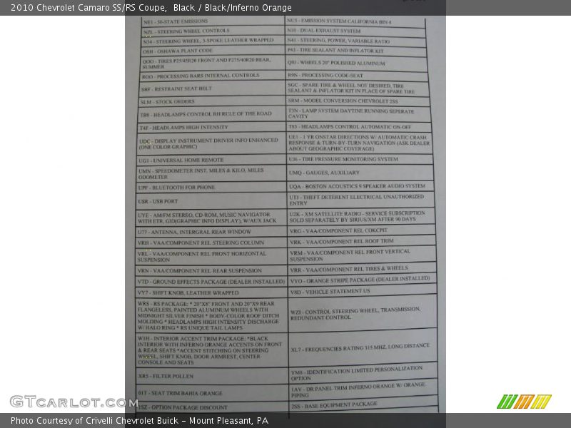 Black / Black/Inferno Orange 2010 Chevrolet Camaro SS/RS Coupe