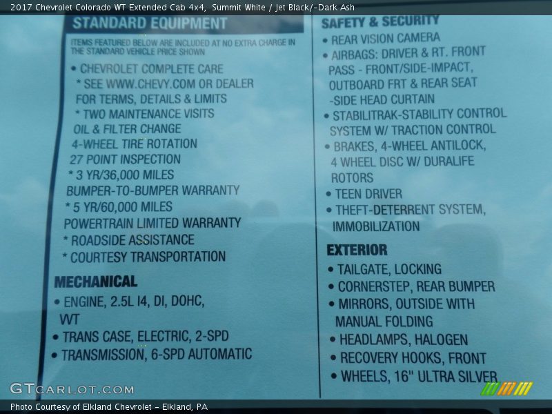 Summit White / Jet Black/­Dark Ash 2017 Chevrolet Colorado WT Extended Cab 4x4