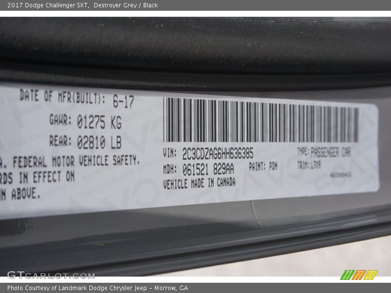 Destroyer Grey / Black 2017 Dodge Challenger SXT